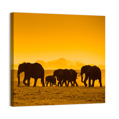 Elephant Family Silhouette Wall Art