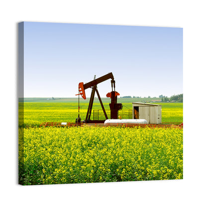Rusty Pumpjack in Yellow Canola Field Wall Art