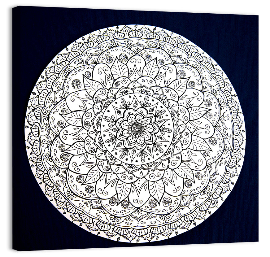 Navy Ornamental Mandala Wall Art, canvas print, square