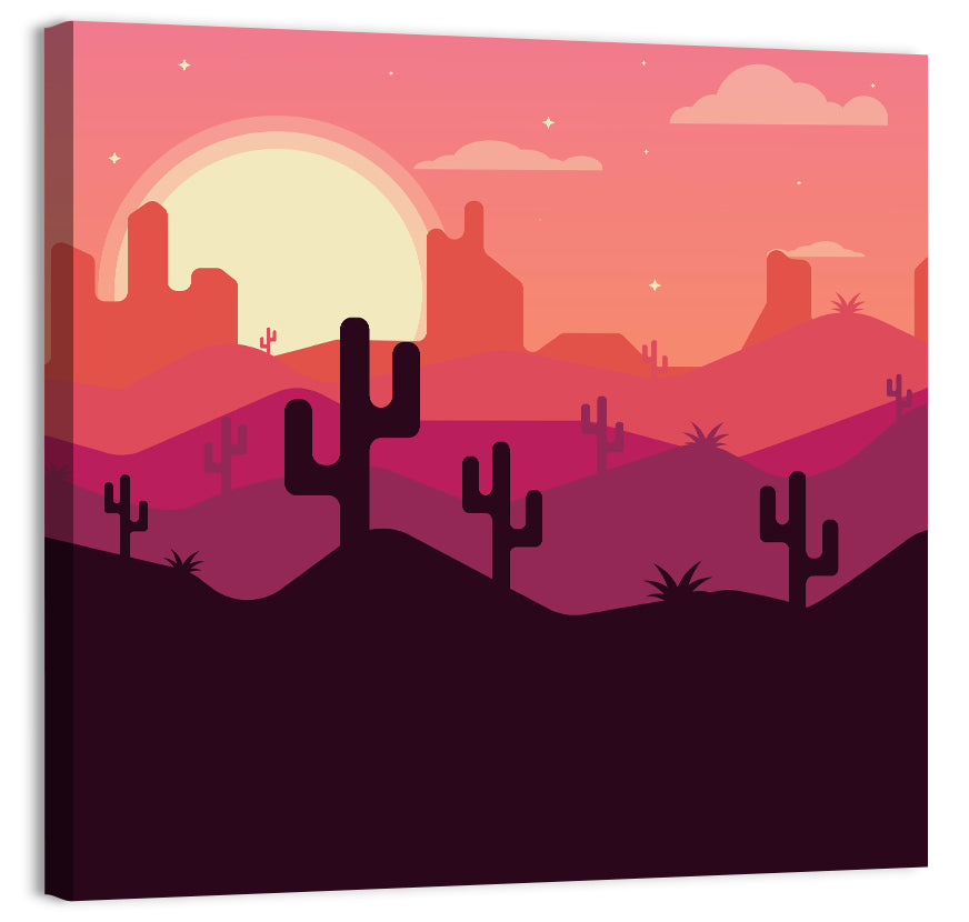 Desert Sunset with Saguaro Silhouettes Wall Art, canvas print, square