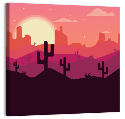 Desert Sunset with Saguaro Silhouettes Wall Art