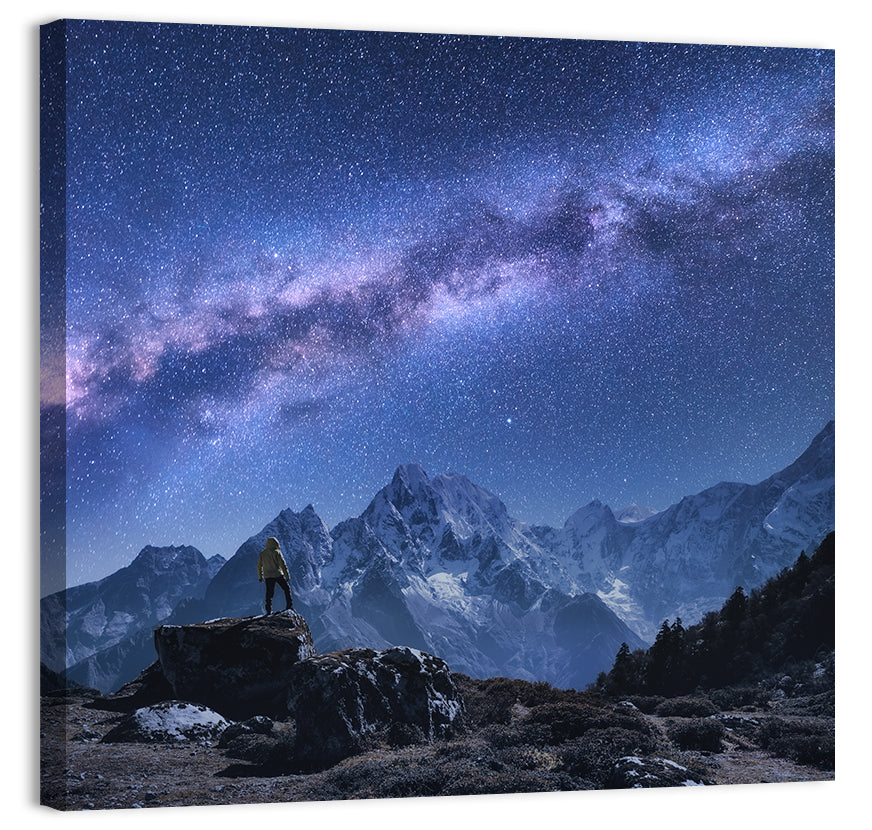Milky Way Over Snow Capped Peaks Wall Art, canvas print, square