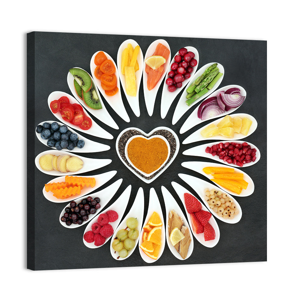 Heart-shaped Superfood Arrangement Wall Art, canvas print, square