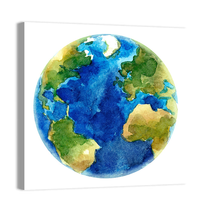 Watercolor Earth Globe Wall Art as a canvas print