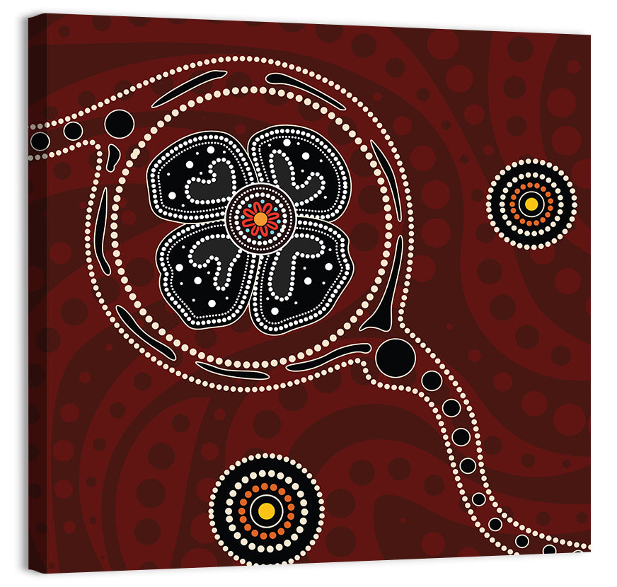 Aboriginal Poppy Dot Motif Wall Art, canvas print, square