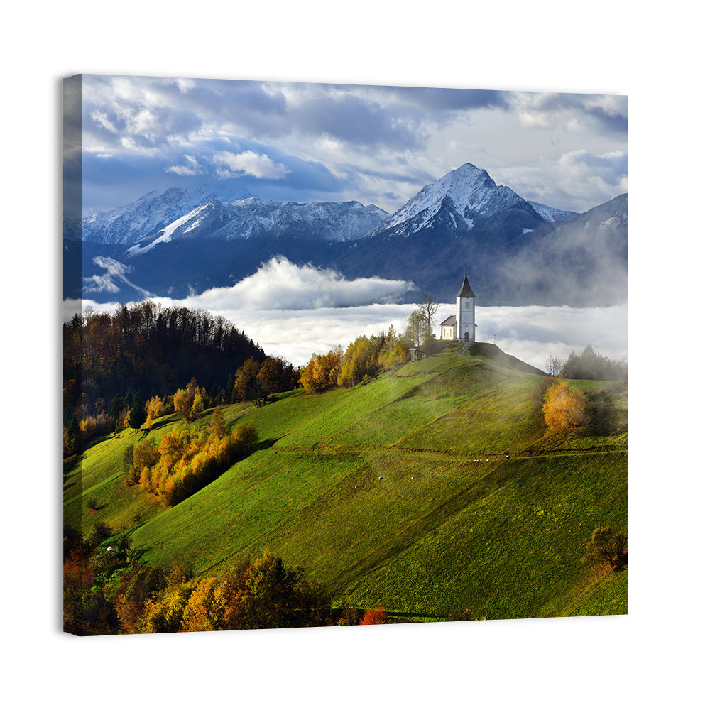 Jamnik Church on Misty Hill Wall Art