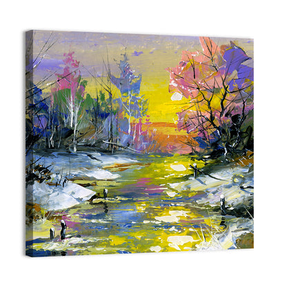 Golden Sunset Over Snowy Stream Wall Art
