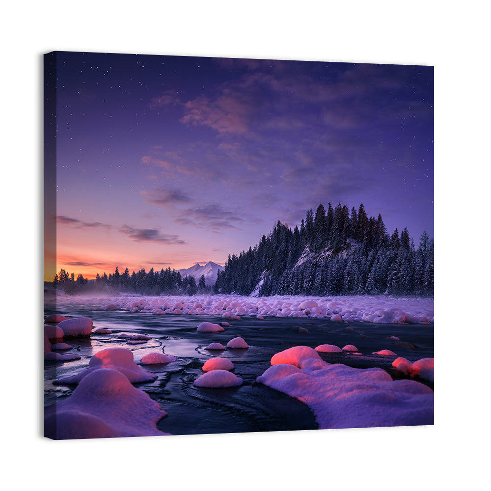 Snowy Trees Winter Night Wall Art