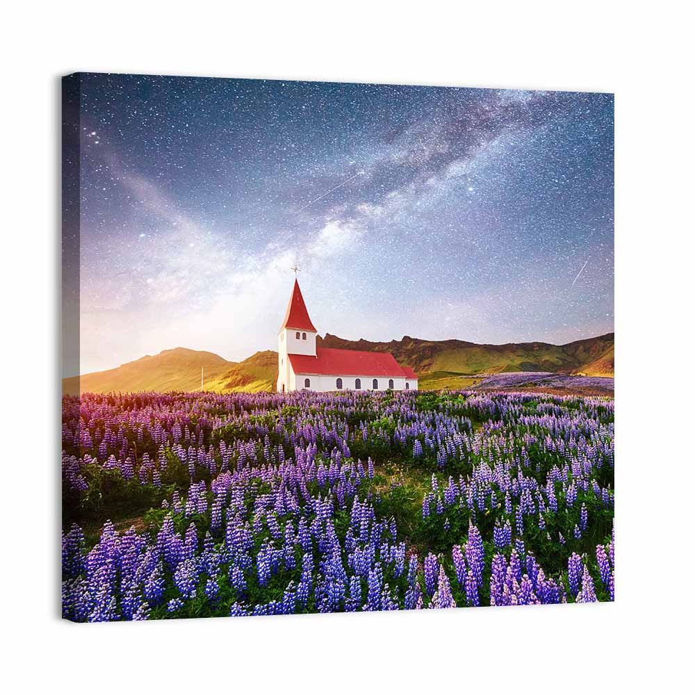 Vik I Myrdal Church Under Milky Way Wall Art