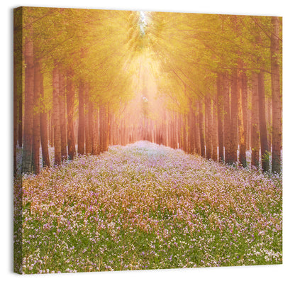 Golden Morning Forest Path Wall Art