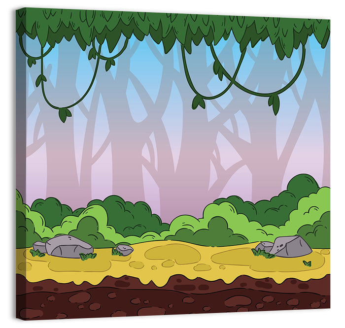 Playful Jungle Path Illustration Wall Art as a canvas print