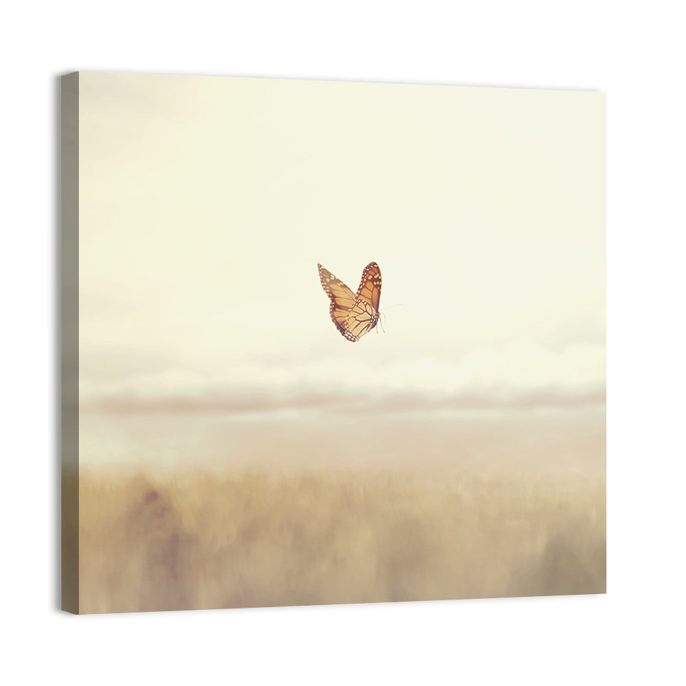 Monarch Over Beige Field Wall Art