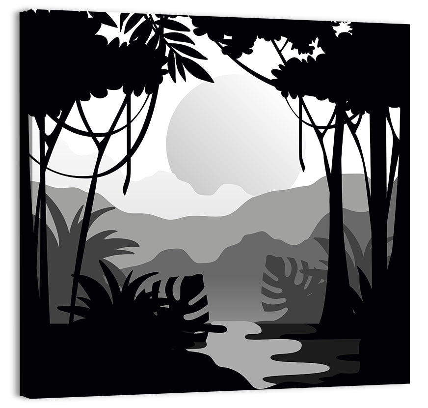 Tropical Jungle Silhouette Wall Art, canvas print, square