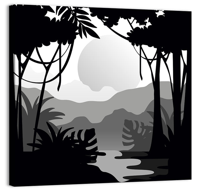 Tropical Jungle Silhouette Wall Art as a canvas print