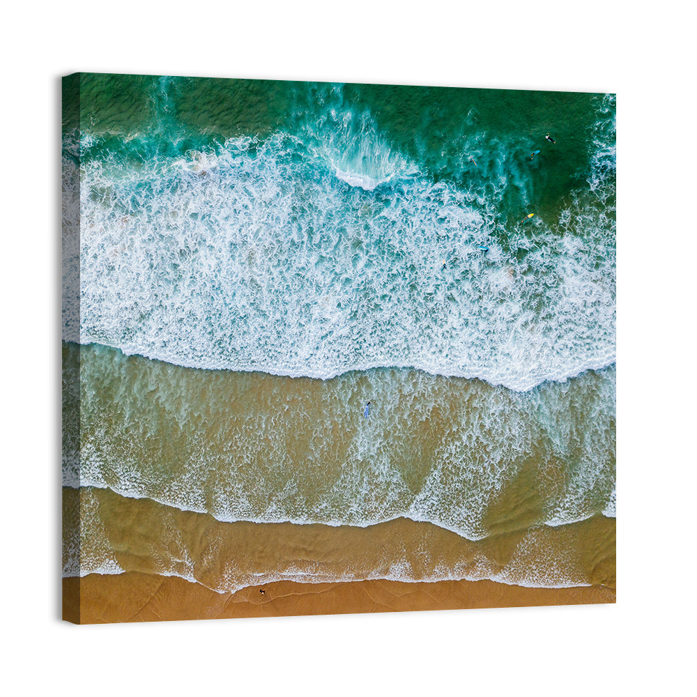Aerial Teal Beach with Surfers Wall Art