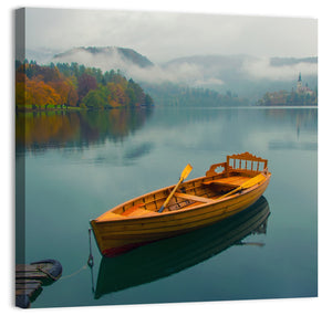 Foggy Bled Lake Boat Wall Art