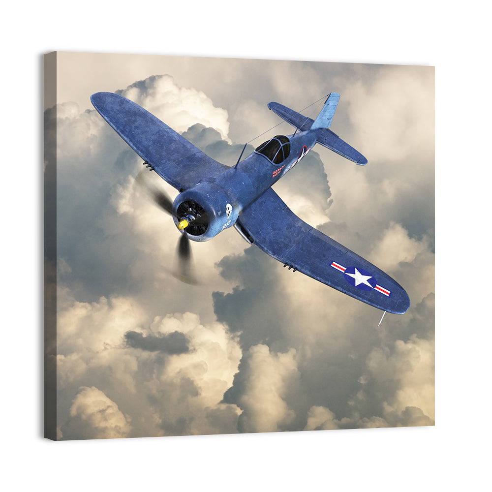 Wwii Fighter Plane Over Clouds Wall Art