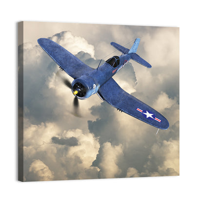 Wwii Fighter Plane Over Clouds Wall Art