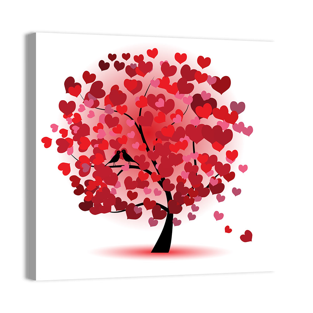 Heart Tree with Kissing Birds Wall Art