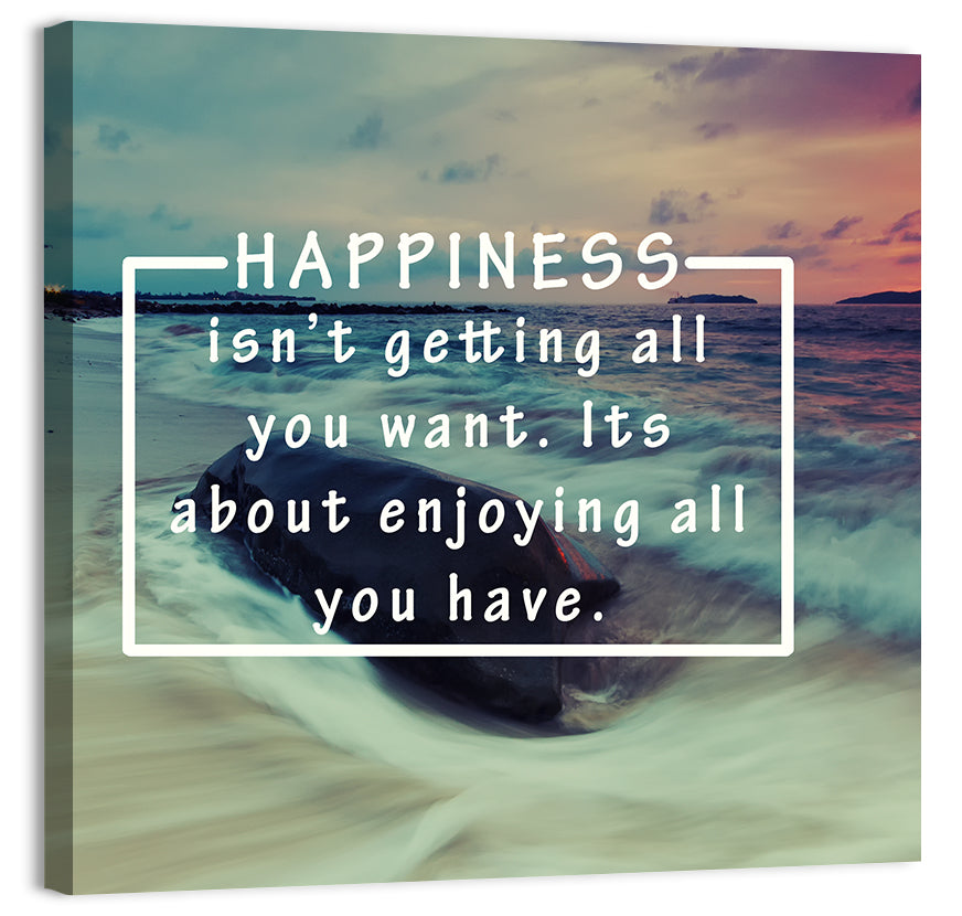 Happiness Quote on Sunset Beach Wall Art