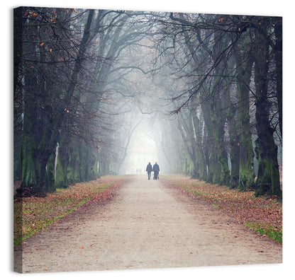 Foggy Tree Lined Walkway in Autumn Wall Art