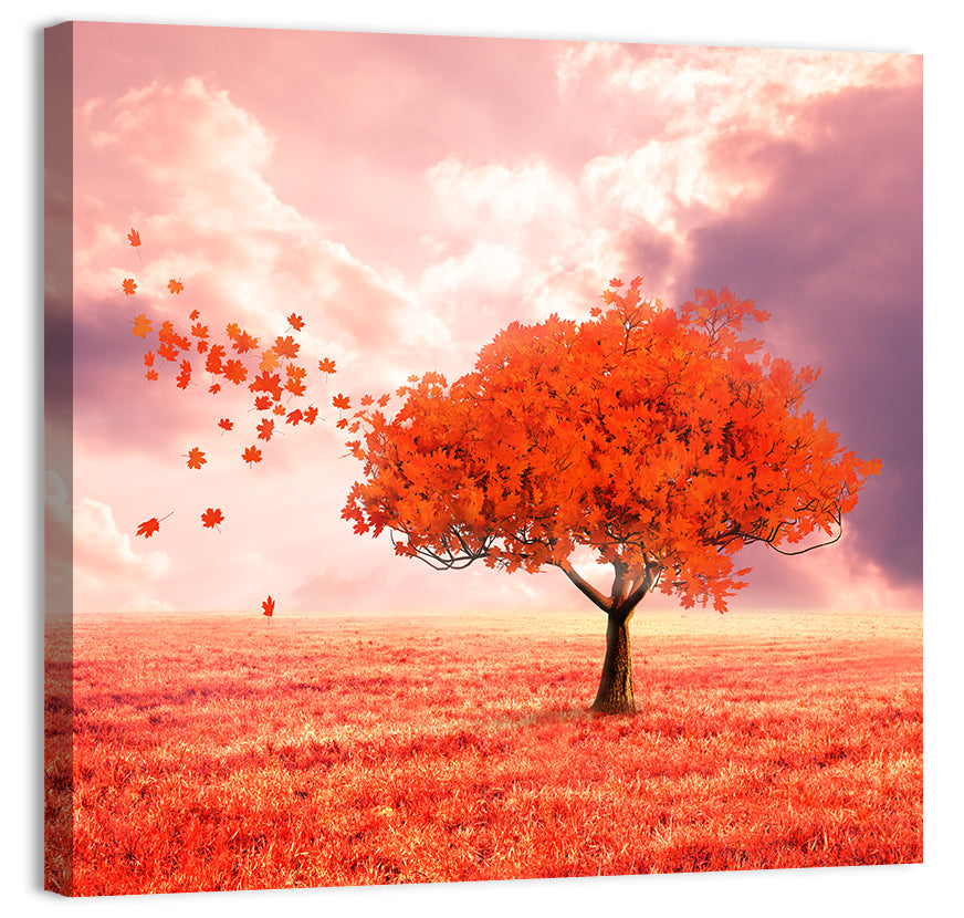 Windblown Red Autumn Tree Wall Art