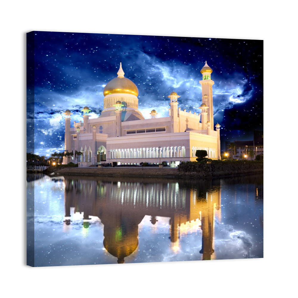 Omar Ali Saifuddien Mosque at Night Wall Art