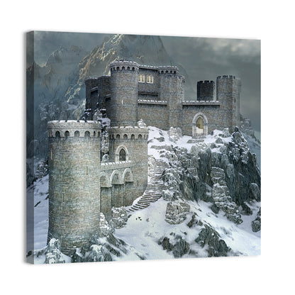 Snowy Medieval Castle Illustration Wall Art