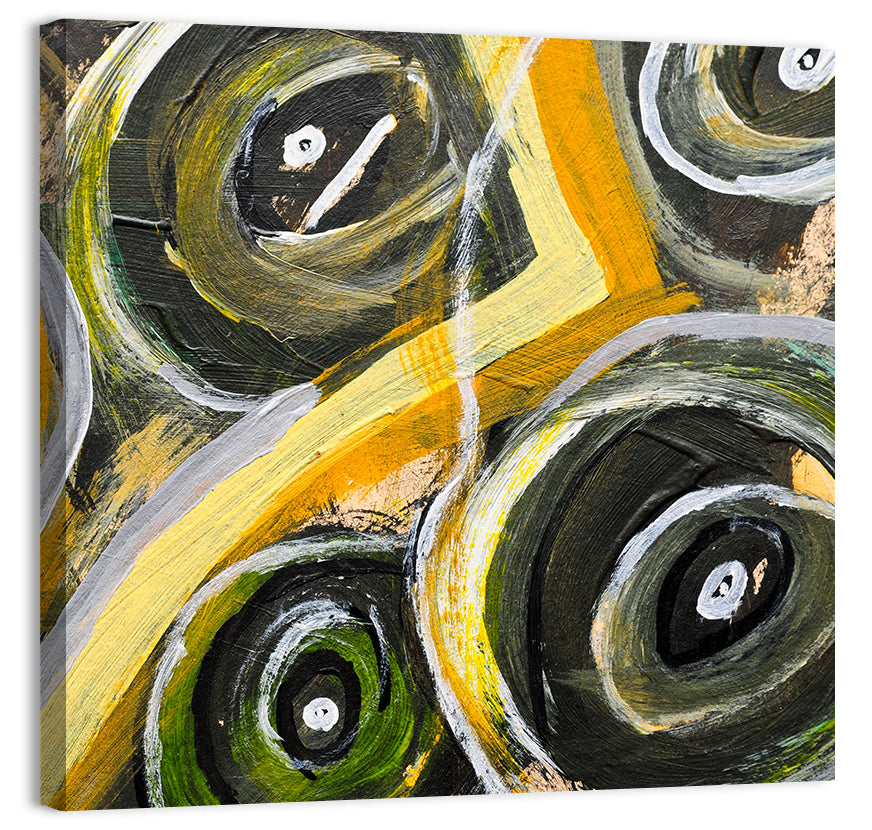 Impasto Swirl Circles in Yellow and Black Wall Art