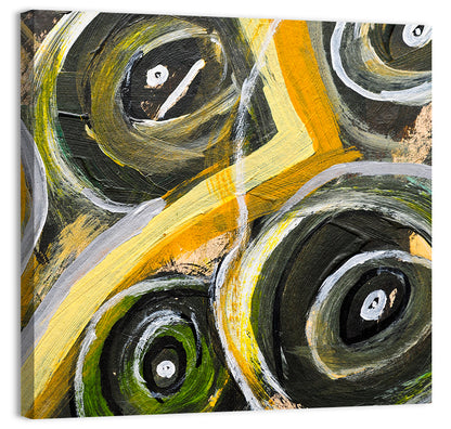 Impasto Swirl Circles in Yellow and Black Wall Art