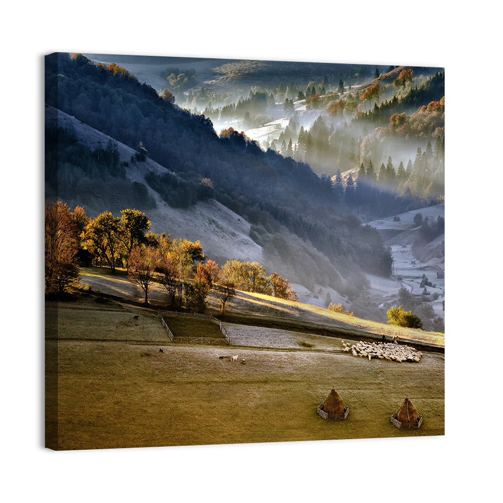 Mountain Village in Morning Mist Wall Art