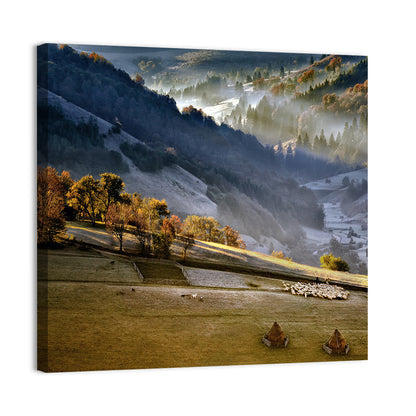 Mountain Village in Morning Mist Wall Art