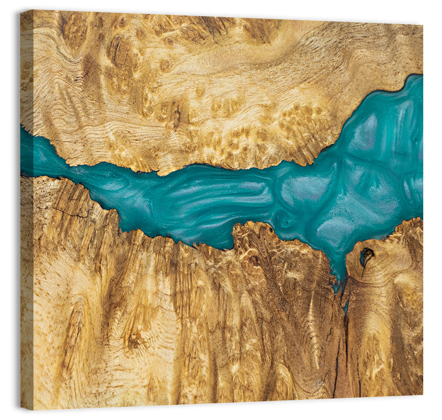 Burled Wood River with Teal Resin Wall Art