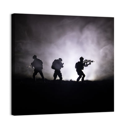 Three Soldiers Silhouette in Fog Wall Art