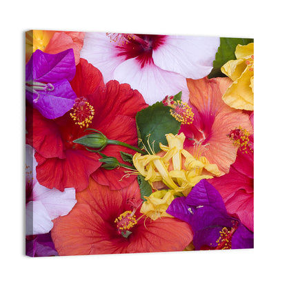 Tropical Bougainvillea and Hibiscus Bloom Wall Art