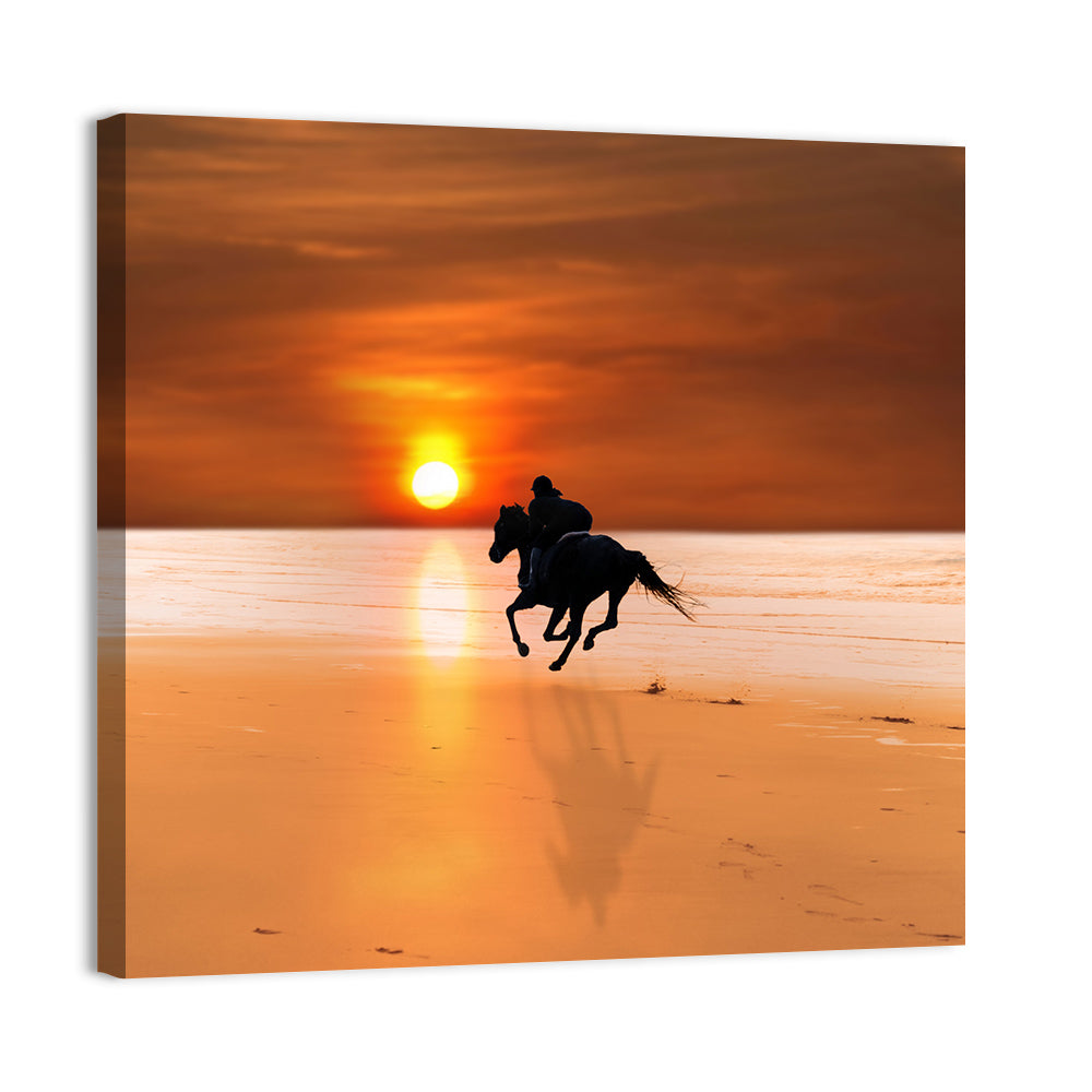 Horse and Rider at Sunset Wall Art