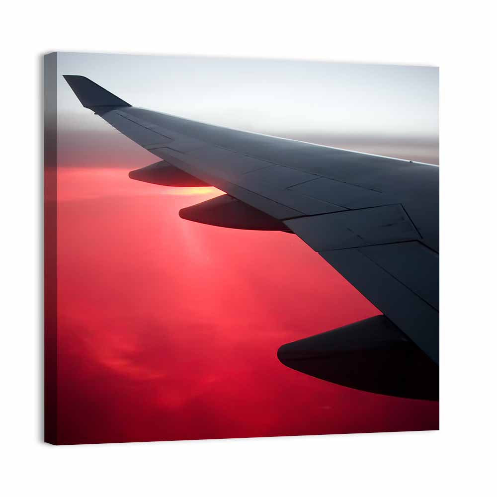 Angled Airplane Wing at Sunset Wall Art