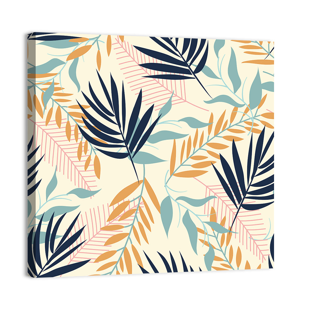 Cream and Navy Summer Leaves Pattern Wall Art