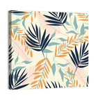 Cream and Navy Summer Leaves Pattern Wall Art