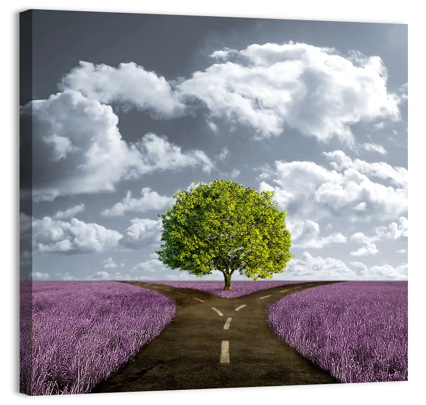 Lavender Field Crossroads with Lone Tree Wall Art