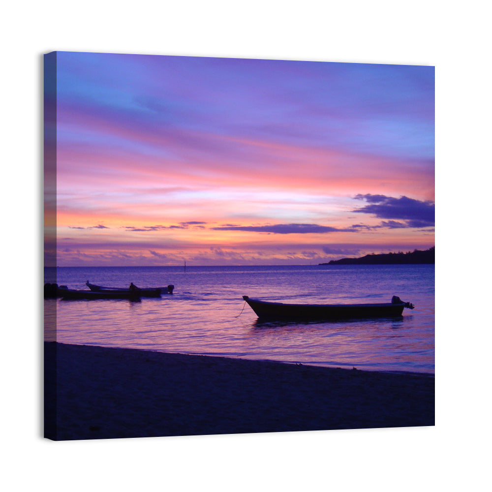 Malolo Island Sunset with Moored Boats Wall Art