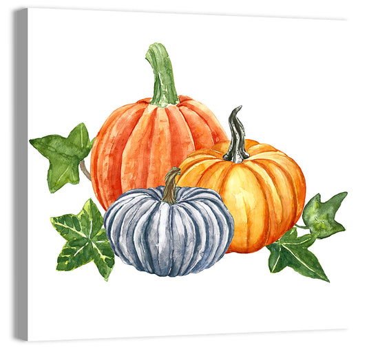 Festive Pumpkin Trio Watercolor Wall Art