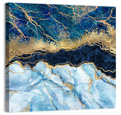 Navy Blue Marble with Gold Veins Wall Art