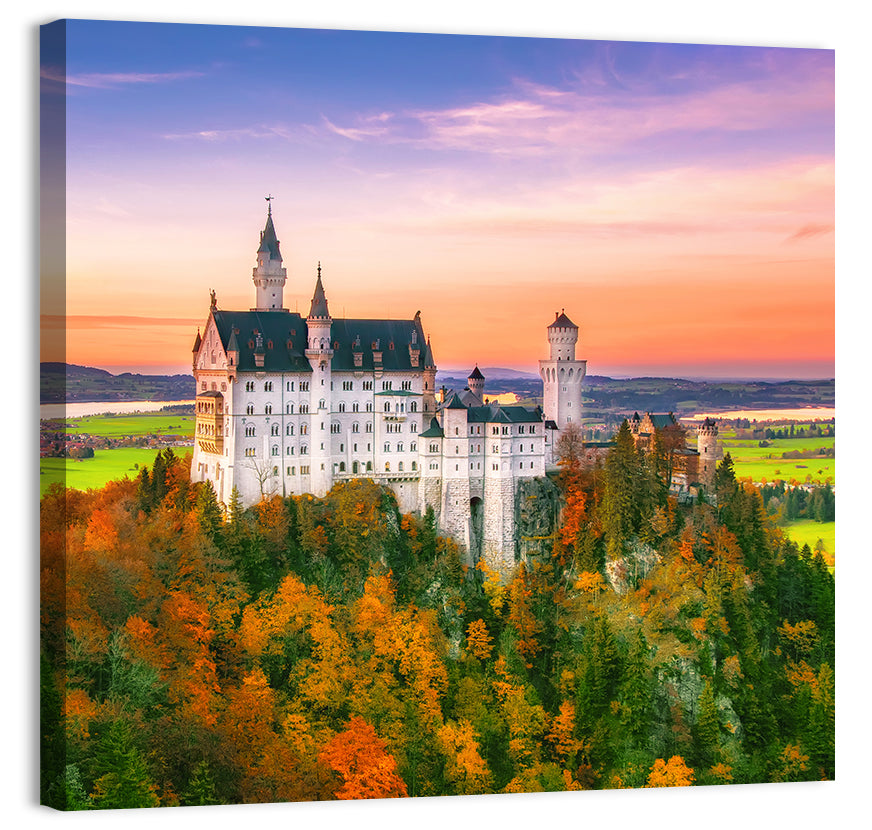 Neuschwanstein Castle at Autumn Sunset Wall Art