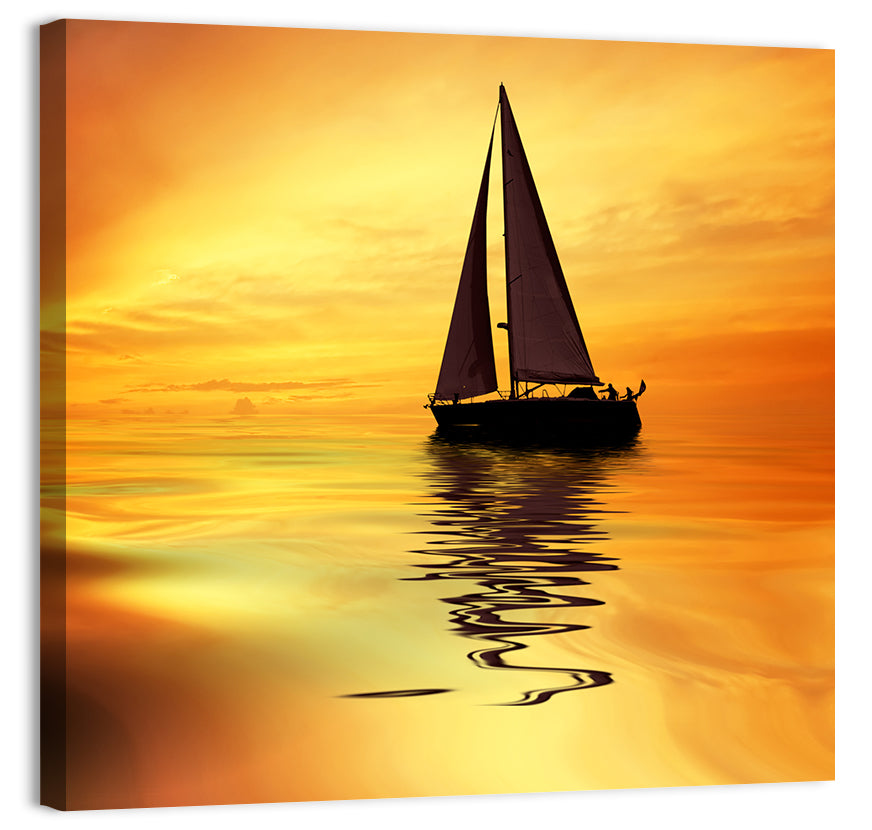 Golden Hour Sailboat Silhouette Wall Art