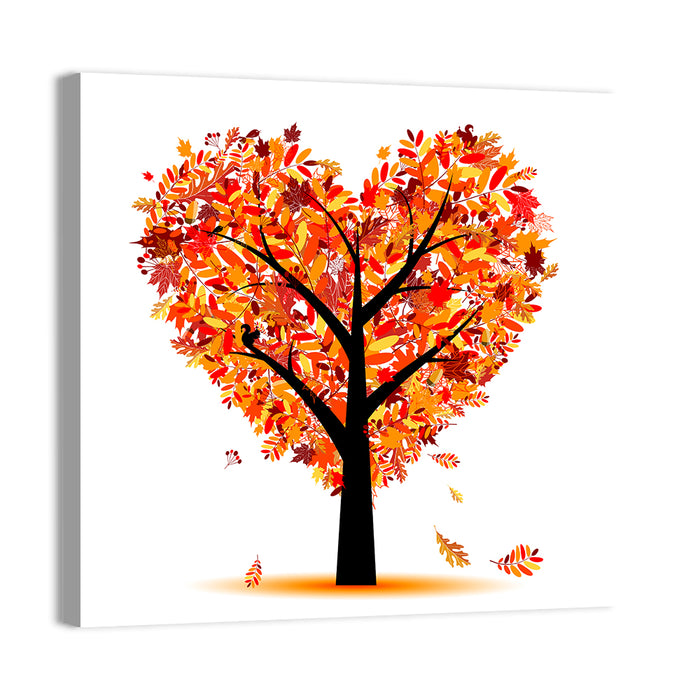 Autumn Heart Tree Illustration Wall Art as a canvas print