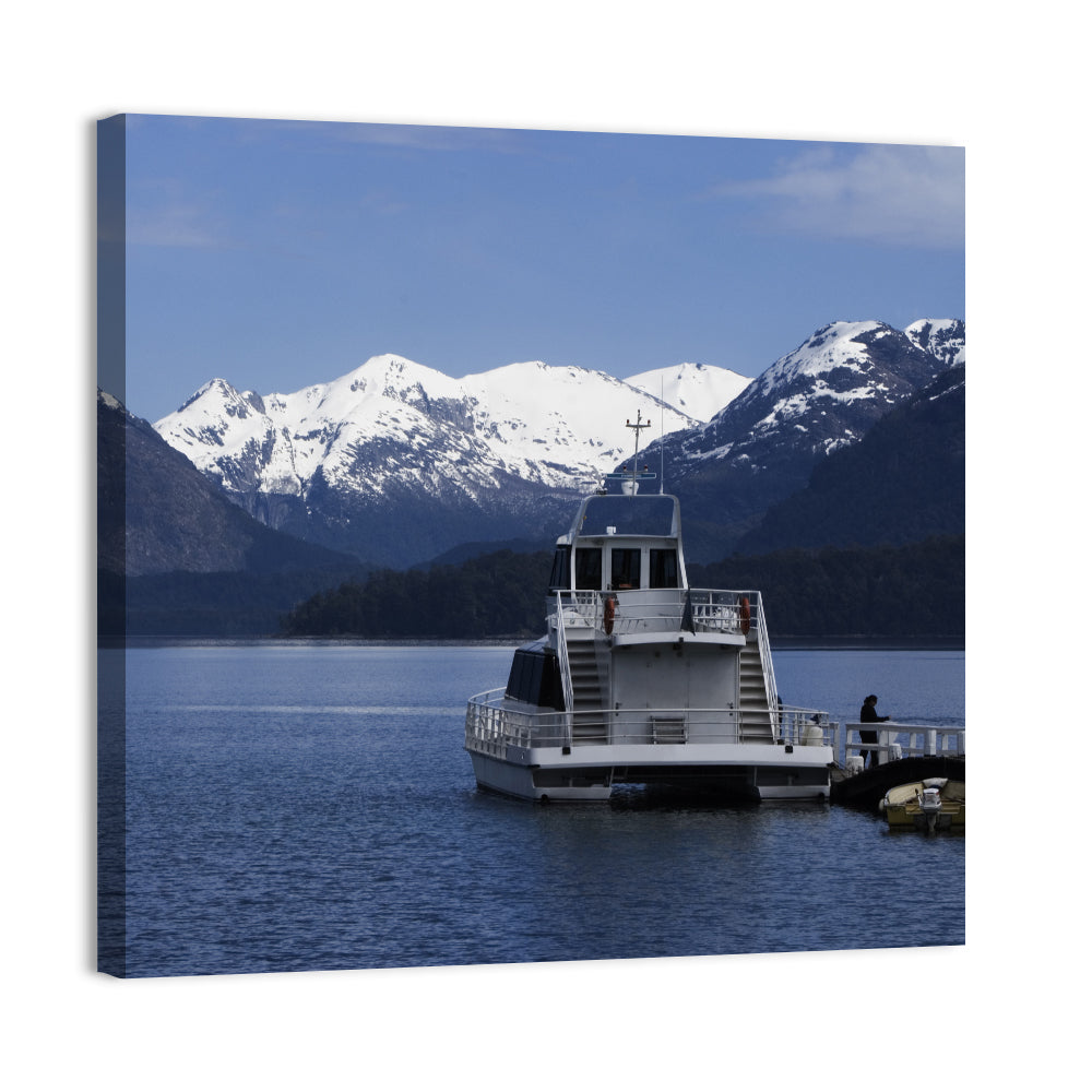 Lake Nahuel Huapi Catamaran and Snow-capped Mountains Wall Art