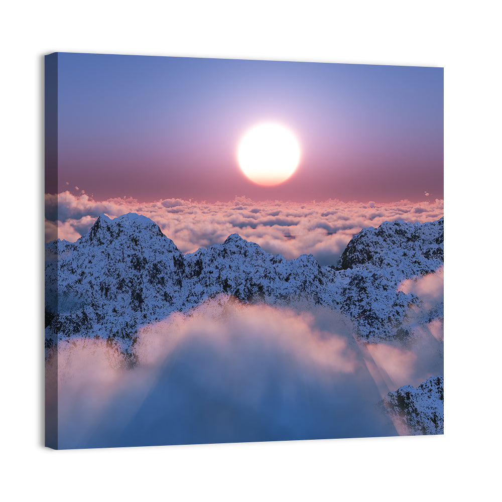 Sunset Above Snowy Mountains Wall Art