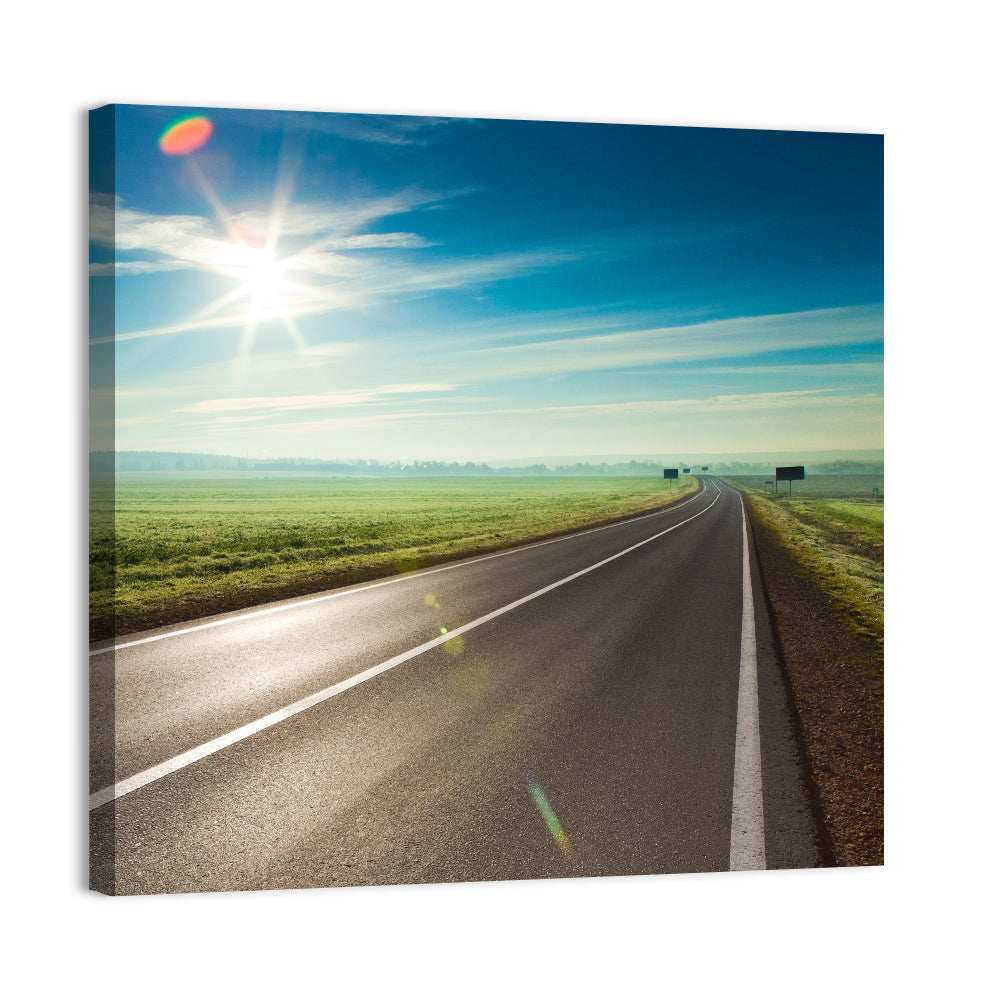 Sunlit Road Through Green Field Wall Art