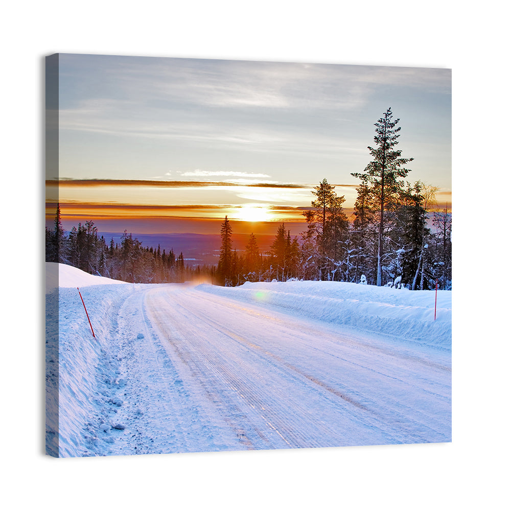 Snowy Road at Sunset Wall Art